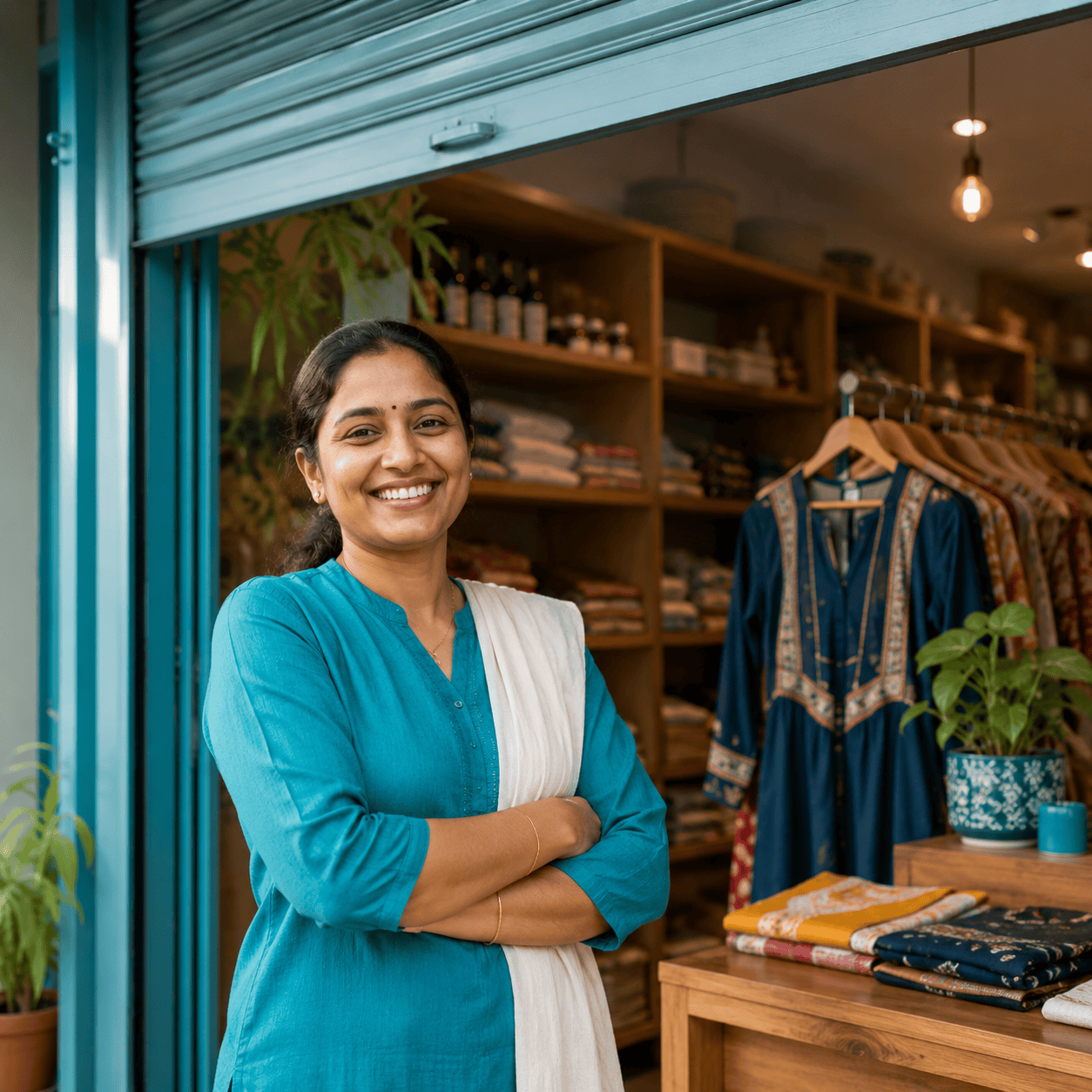 An everyday Indian individual achieving a personal goal made possible by accessible credit